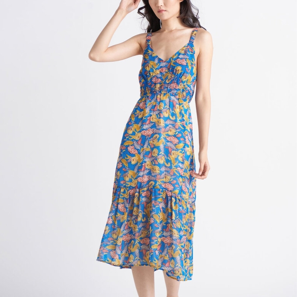 Dex Blue and Yellow Ruffled Tiered Sundress